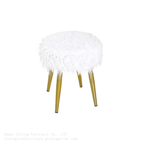 Modern Round White Faux Fur Vanity Stool DF-16