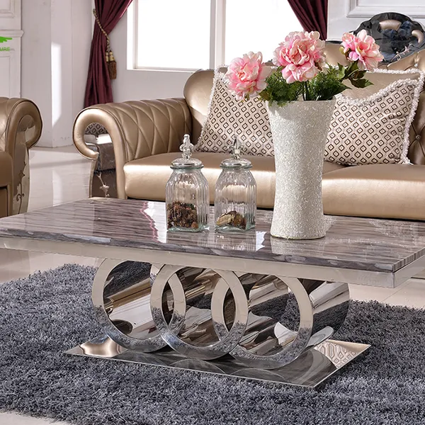 High Quality Coffee Table Modern Stainless Steel Frame Marble Coffee Table photo-4