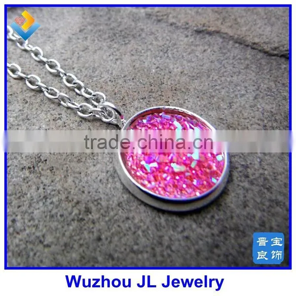 12MM Round Pink Drusy Stone Necklace Hot Pink Druzy Necklace photo-2