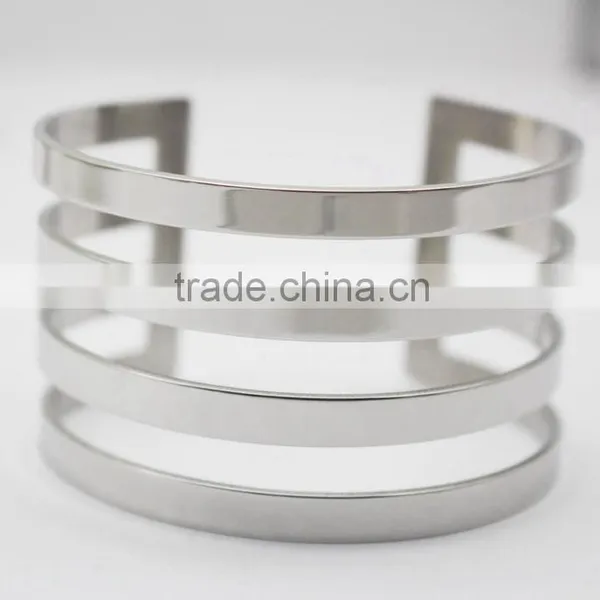 Fashion Hollow Out Stainless Steel Opening Cuff Bangle Bracelet photo-5