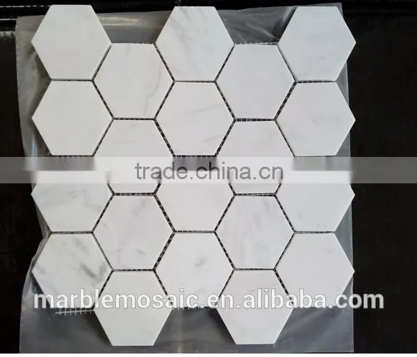 Hexagon Ariston White Mosaic, White Marble Stone Mosaic