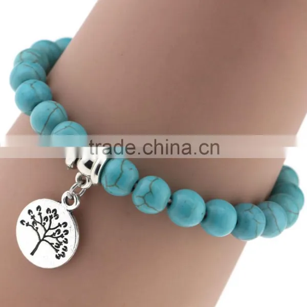 Wholesale Handmade Fashion Women Turquoise Popular Alloy Pendant Elasticity Bracelet photo-6