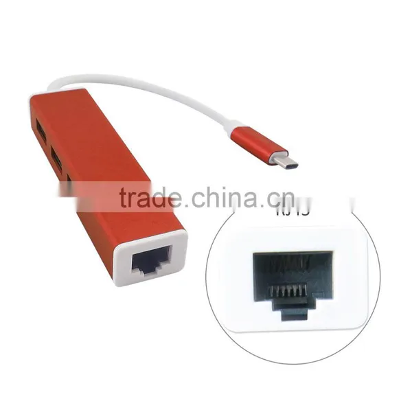 New USB 3.1 Type C to 3 Ports USB2.0 Hub With Rj45 LAN Port Adapter