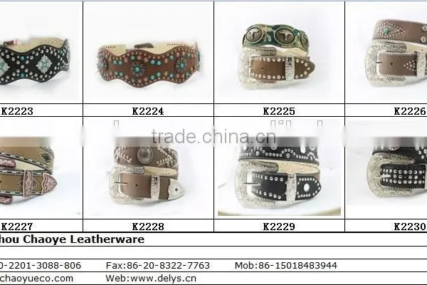 2015 New Design Western Rhinestone Leather Belt With Square Conshos With Crystals photo-4