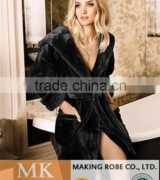 Ladies Hooded Luxury Fleece Dressing Gown photo-4