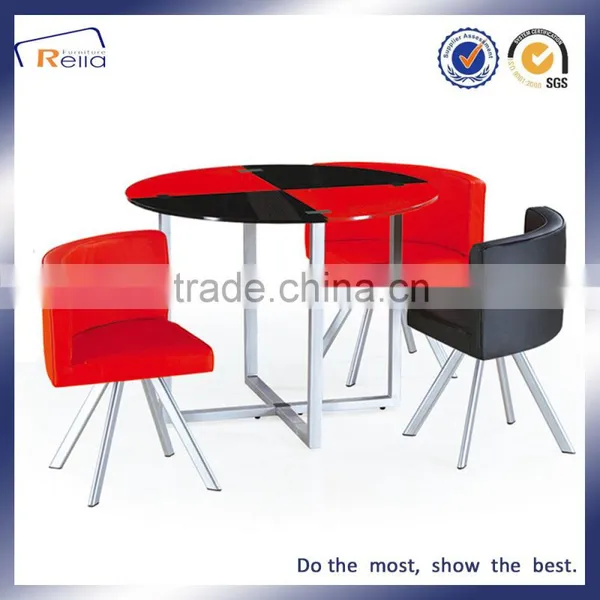 Hot Sale Cheap Used Dining Table Glass Top Metal Legs Dining Set 1 Table 4 Chair photo-4