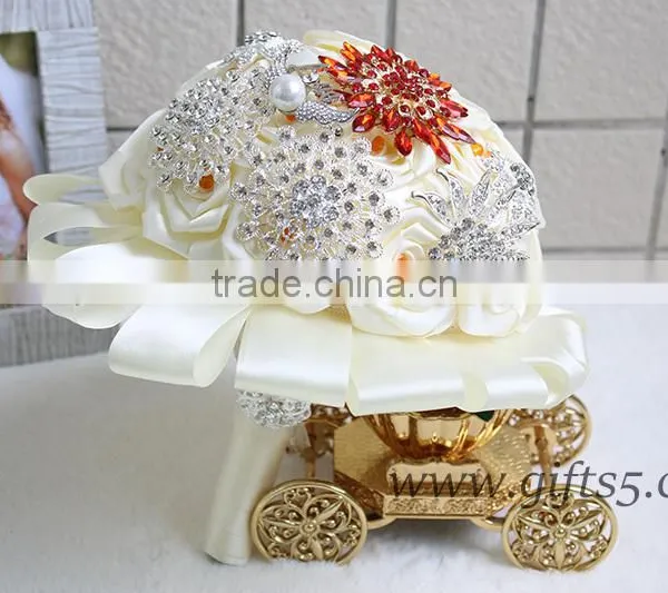 Handmade Wedding Flowers Jewels Crystals Satin Ribbon Wedding Bouquets photo-3
