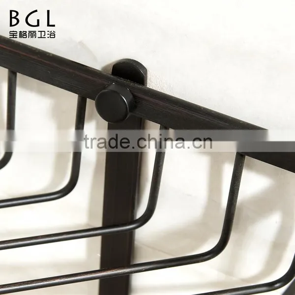 America Style Wall Mounted Bath Fittings ORB and Vacuum Plating Brass Hanging Corner Basket for Bathroom Storage photo-6