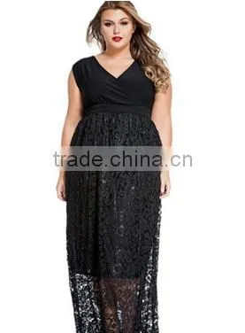 Women's Plus Size V Neck Sleeveless Prom Lace Black Dresses photo-3