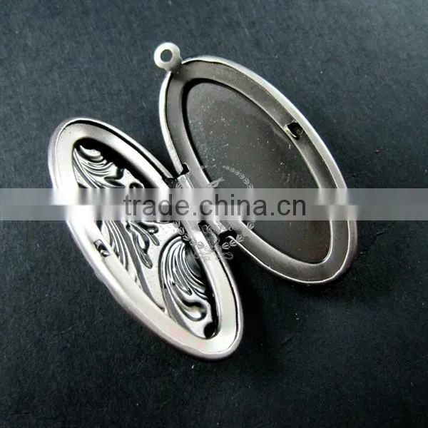 20x40mm Vintage Style Flower Engraved Antiqued Silver Brass Oval Photo Locket Pendant Charm DIY Supplies 1123015 photo-3