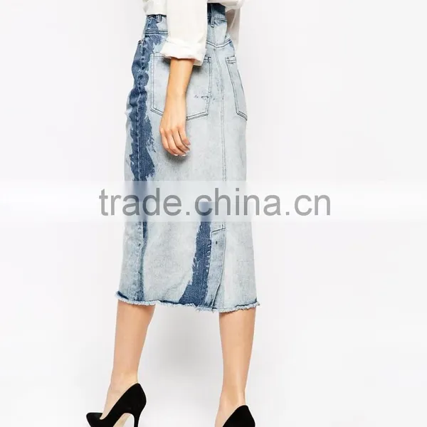 Women Long Denim Skirt Midi Length White Denim Skirt photo-2