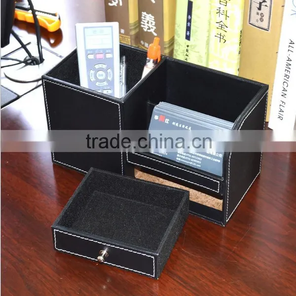 Wholesale Custom Business Office Stationery, Luxurious Leather Storage Box, Black Drawer Storage Box photo-3