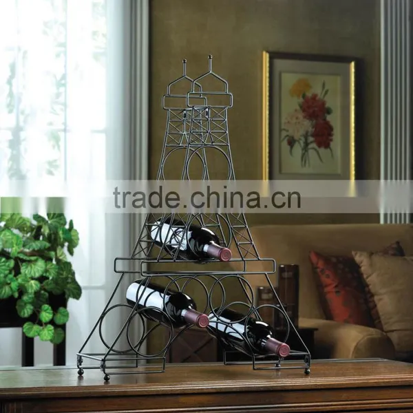 Hot Selling Black Iron Metal 6 Bottles Decor Eiffel Tower Wine Rack