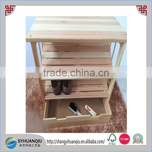 3 Tier Pine Wooden Shoe Rack Storage Shelf With Integrated Bottom Drawer photo-3