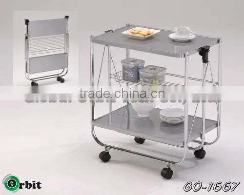 Best Sell Restaurant Folding Kitchen Wooden Tea Serving Trolley Cart photo-4