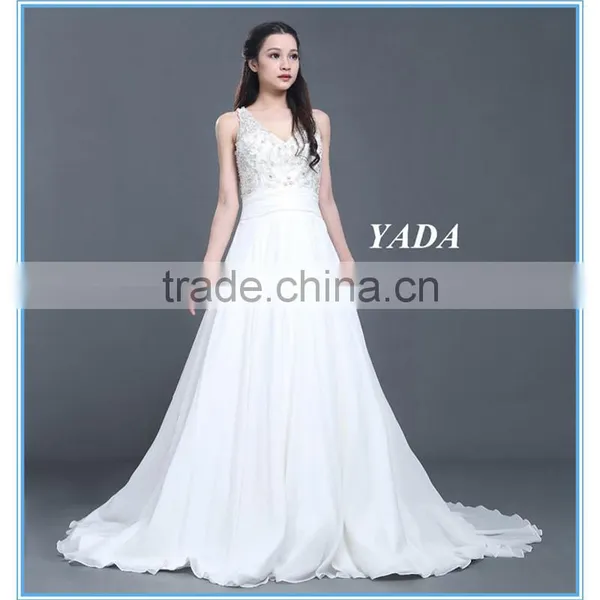 Holy Chiffon V Neck Hand Beaded Long Train A Line Bridal Wedding Dress For Wedding photo-6