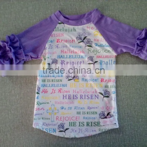 Wholesale Baby Clothes Ruffle Raglan Baby Icing Ruffle Top With Bunny Printed photo-6