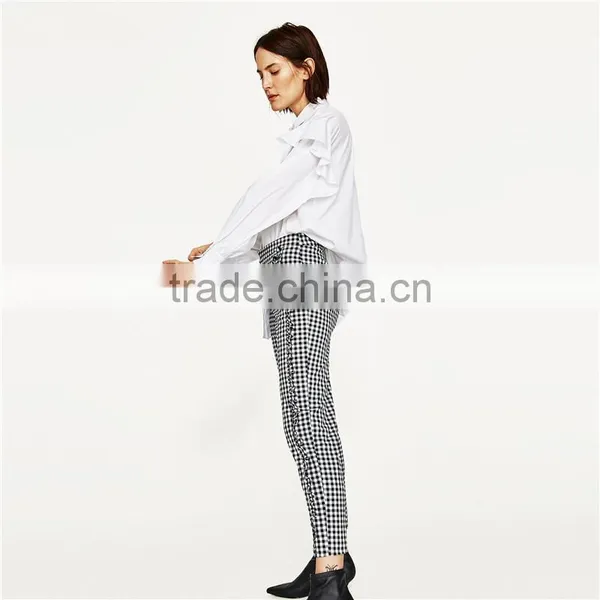Spring Women Soft Slim Gingham Trousers photo-3