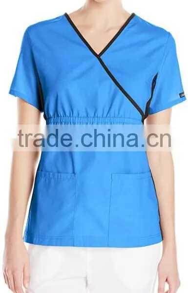 Top Selling Mock Wrap Women Medical Scrubs Wholesale Knit Panel Top photo-3
