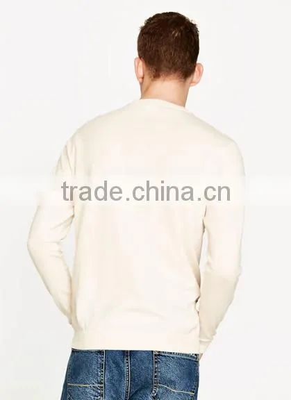 Mens Plain White Long Sleeve Animal Print Pullover Sweater for Wholesale photo-3