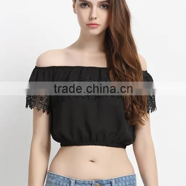 Wholesale Hot Sale Photo Image Girls Boat Neck Blouse Designs Ladies Fashion Crop Top photo-6