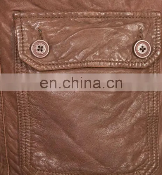 Men High Quality Leather Jean Pocket Jacket photo-4