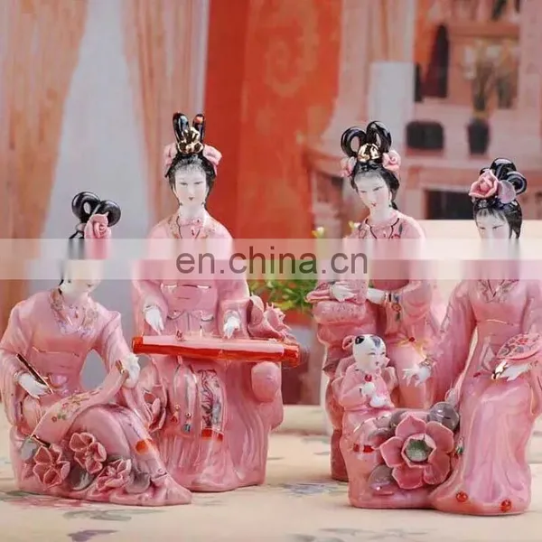 Chinese Hand Maded Ceramic Antique Colorful Beauty Porcelain Figure Statues