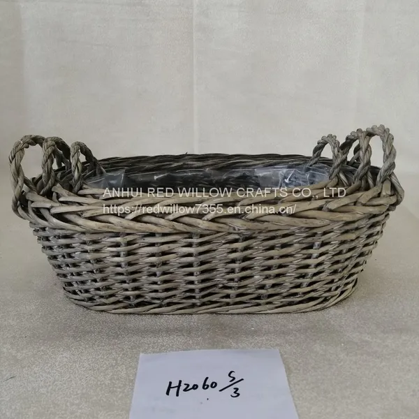 Customized Willow Storage Basket Round&Oval Shape Storage Tray With Ears photo-2
