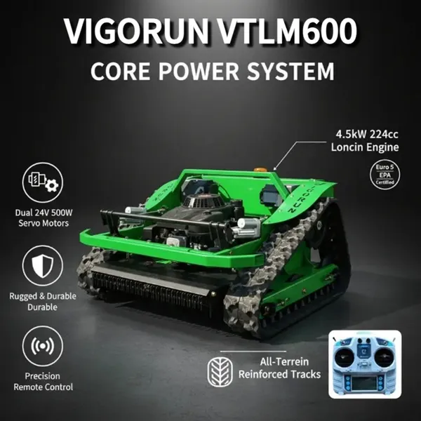 Vigorun VTLM600 Rc Grass Cutter, Durable & Long-Lasting Crawler Mower Remote Controlled for Lawn & Garden