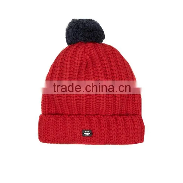 Mens Custom Red Pom Pom Beanie Hats Wholesale photo-3