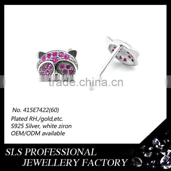 Animal Jewelry for the Panda Head With Ruby Stones Micro Paved White Gold Plated Stud Earrings for Kids photo-3