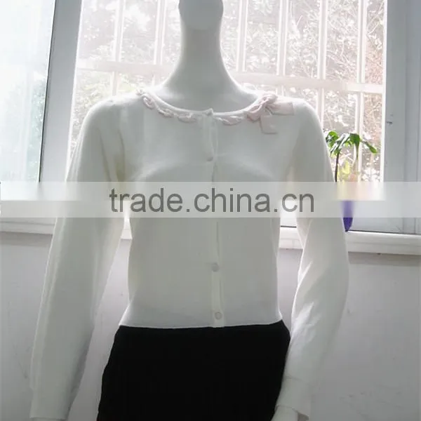 Girl's Short Knitting Wear,white Full Sleeve Cardigan Design photo-2