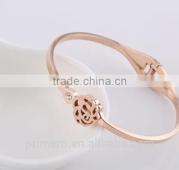 Fashion 18k Rose Gold Zircon Bracelet Beautiful Camellias Titanium Bangle Jewelry photo-6