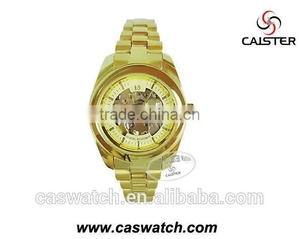 Cheap Promotional Products, Gold Skeleton Couple Watch, Fashion Mechanical Skeleton Watch, photo-2