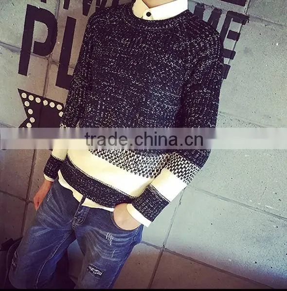 2015 Autumn Winters Splicing Stripe Round Collar Sweater for Color Combination Sweater photo-2