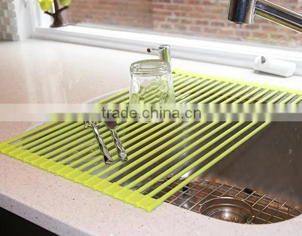 Foldable Roll Up Dish Drying Rack Stainless Steel Over the Sink Colander Dish Drainer Tray Quality Choice photo-3