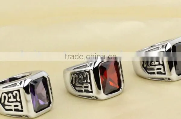 High Quality Vintage Jewelry Titanium Stainless Steel Mens Rings With Ruby photo-5