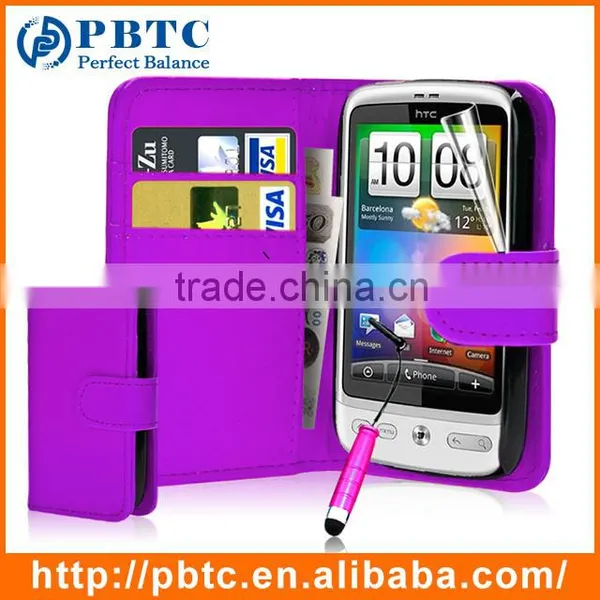 Set Screen Protector Stylus And Case For HTC Desire C , Dark Blue Leather Wallet Waterproof Case For HTC Desire photo-5