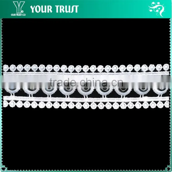 Rhodium Round 10MM Metal Grommet Eyelet White Polyester Lace Strips Trimming photo-2