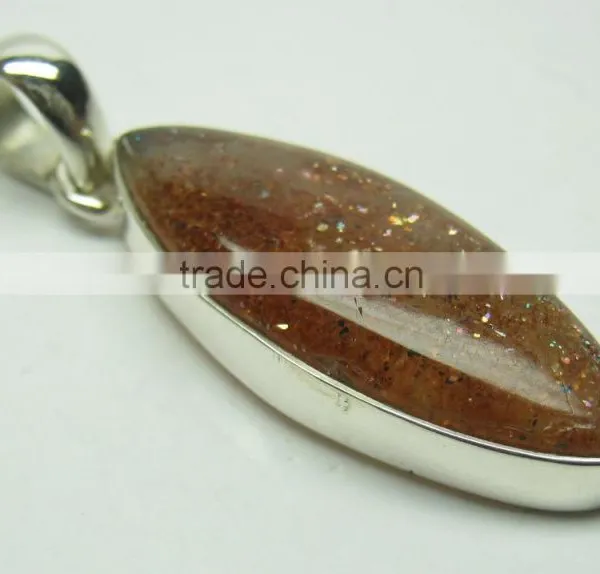 Sunstone Marquise Natural Gemstone Cabochon Pendant, 925 Solid Sterling Silver Pendant, Bezel Designer Pendant