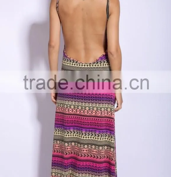 2015 Spaghetti Strap Sexy Backless Evening Dress / Sublimation Printing Long Maxi Dress photo-3