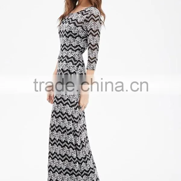 Floral and Chevron Lace New Fashion Woman Dress Maxi Long Dress photo-3