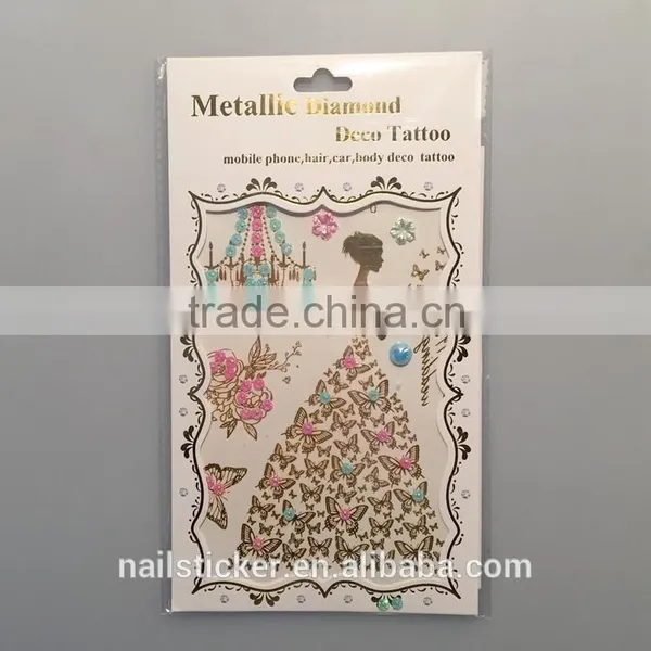 Custom Multi-application Metallic Tattoo With Rhinestone Gold Crystal Hair Tattoo Stickers photo-4