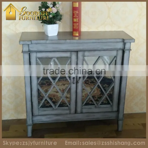Antiqued Finish Wooden 2-Door Console Display Cabinet photo-2