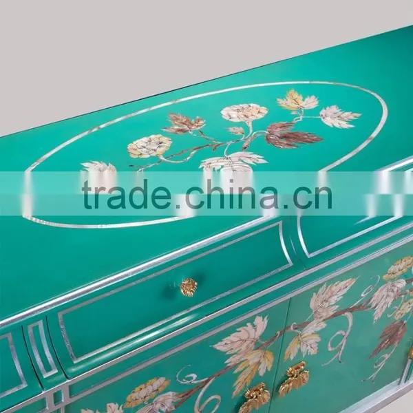 Vintage Wood Carved Buffet Cabinets With Hand Painted,Exquisite Seasell Mosaic Sideboard, Classical Cupboard For Home Decoration photo-3