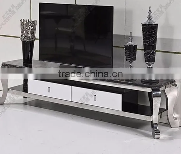 Black Marble tv Stand Free Standing Stainless Steel Frame photo-2