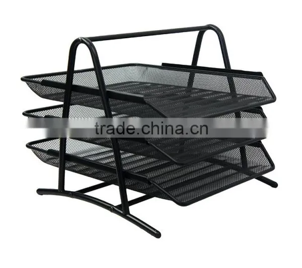 3 Layers Stacking Metal Mesh Desk Organizer File Tray photo-2