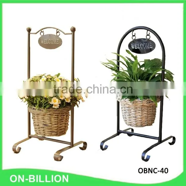 Welcome Iron Frame Pretty Hand Woven Wicker Plant Basket photo-4