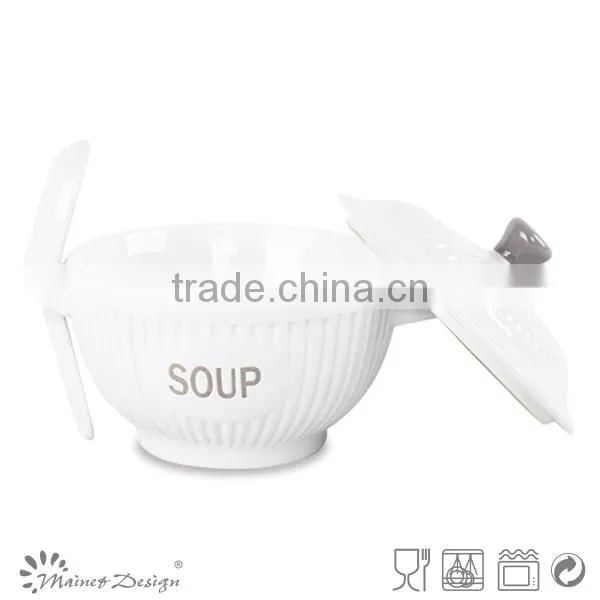 HG3-197 Ceramic Stoneware Soup Bowl With Cover and Spoon photo-2
