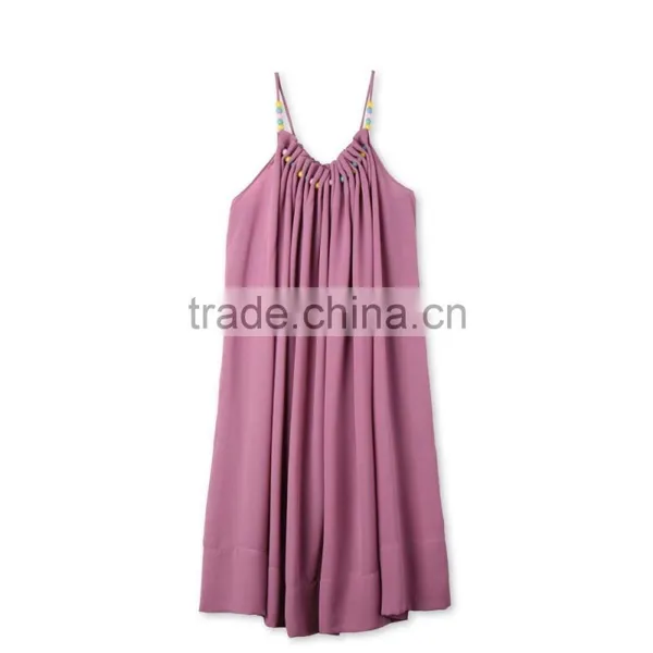 Latest Childern Lilac Gathered Neckline Colorful Beads Kids Beautiful Model Frock Neck Design Dresses HSd5107 photo-6